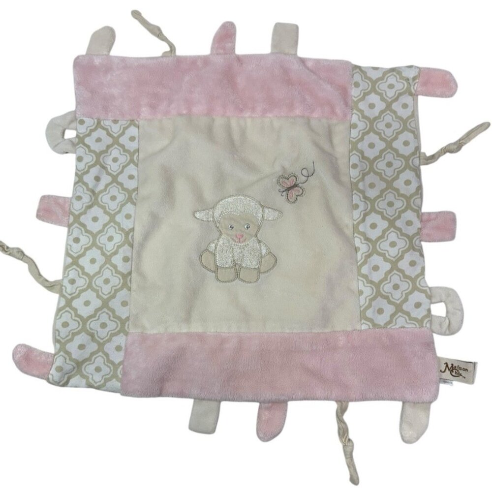 Maison Chic Lamb Baby Sheep Pink Beige Teether Plush Lovey Security Blanket 2016